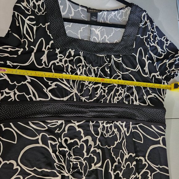 Lane Bryant Dress 14/16 Black White Floral Print Polka Dot Short Sleeves Floral - Picture 6 of 13
